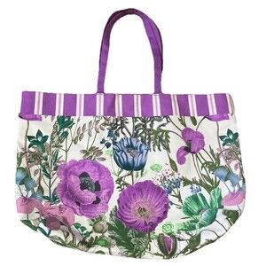Estee Lauder Large Floral Canvas  Purple Beach Bag NWOT